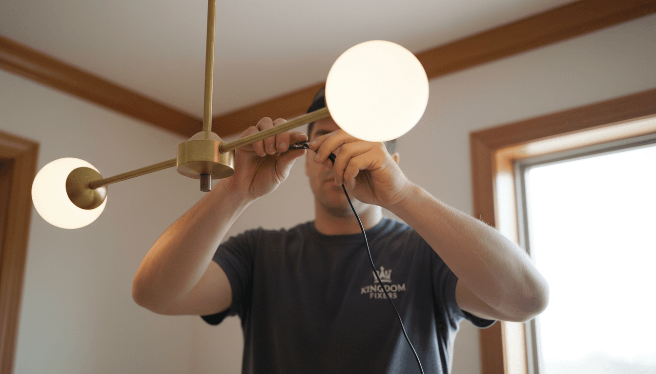 Professional handyman installing a light fixture